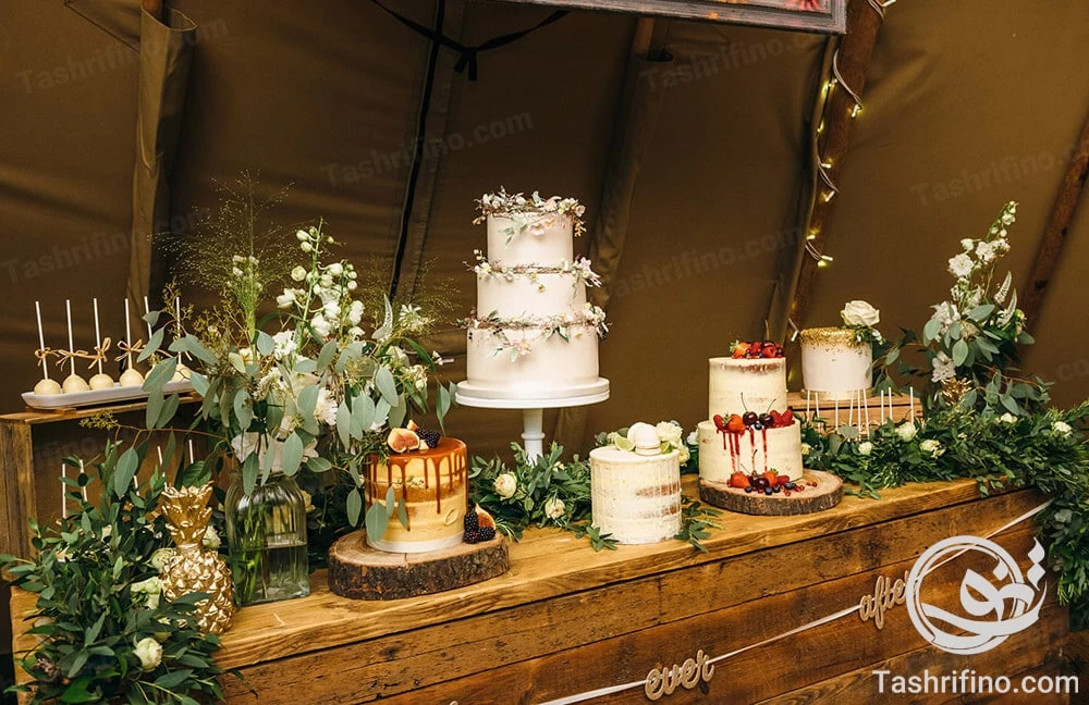 میز شیرینی روستیک تلفیقی از سادگی و دیزاین روستایی و چوبی